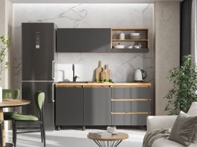Кухонный гарнитур 1,7м Хелен  (дуб крафт золотой/графит) в Канске - kansk.mebel-nsk.ru | фото