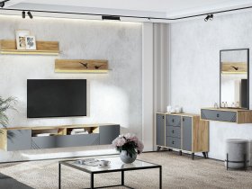 Модульная гостиная Байкал (дуб крафт золотой/графит) в Канске - kansk.mebel-nsk.ru | фото
