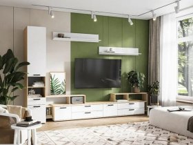 Модульная стенка Санса (дуб сонома/белый) в Канске - kansk.mebel-nsk.ru | фото