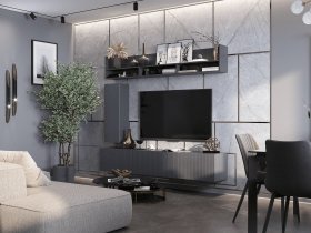 Стенка 2000 Квинта (темно-серый/силк титан/графит) в Канске - kansk.mebel-nsk.ru | фото