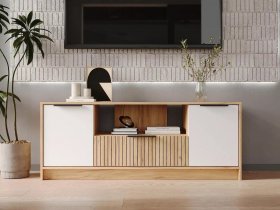 Тумба под ТВ  ТМ-001 Ивис (дуб крафт золотой/белый) в Канске - kansk.mebel-nsk.ru | фото
